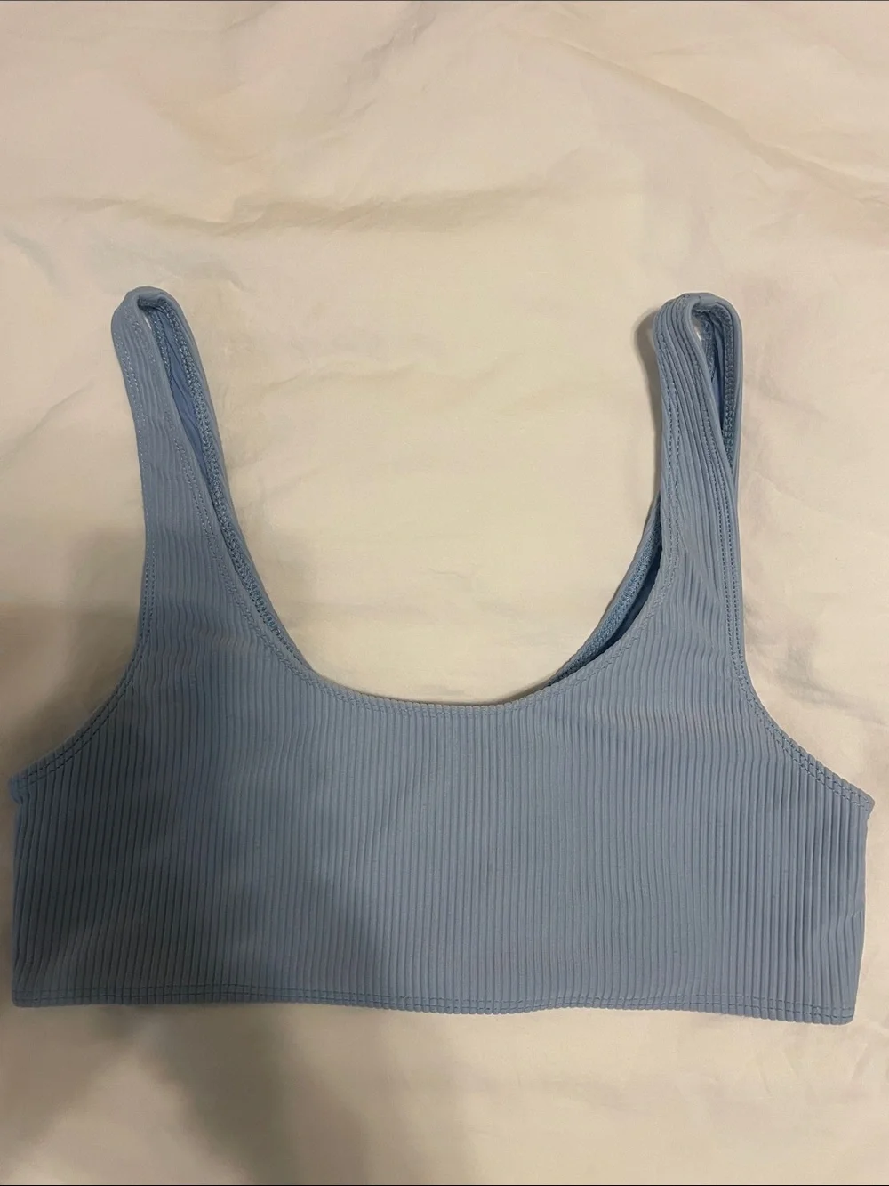 Frankie's Bikinis Light Blue Ribbed Scoop Bralette